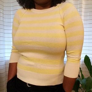 GAP Yellow and Cream Cotton Crewneck Sweater